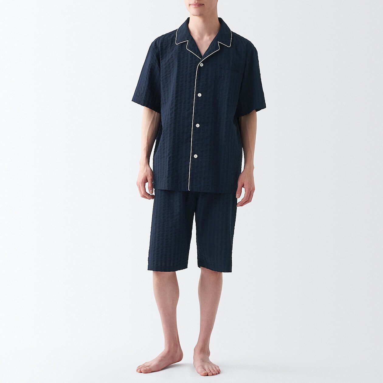 Shop Men's Side Seamless Seersucker Short Sleeve Pajama online | Muji KSA