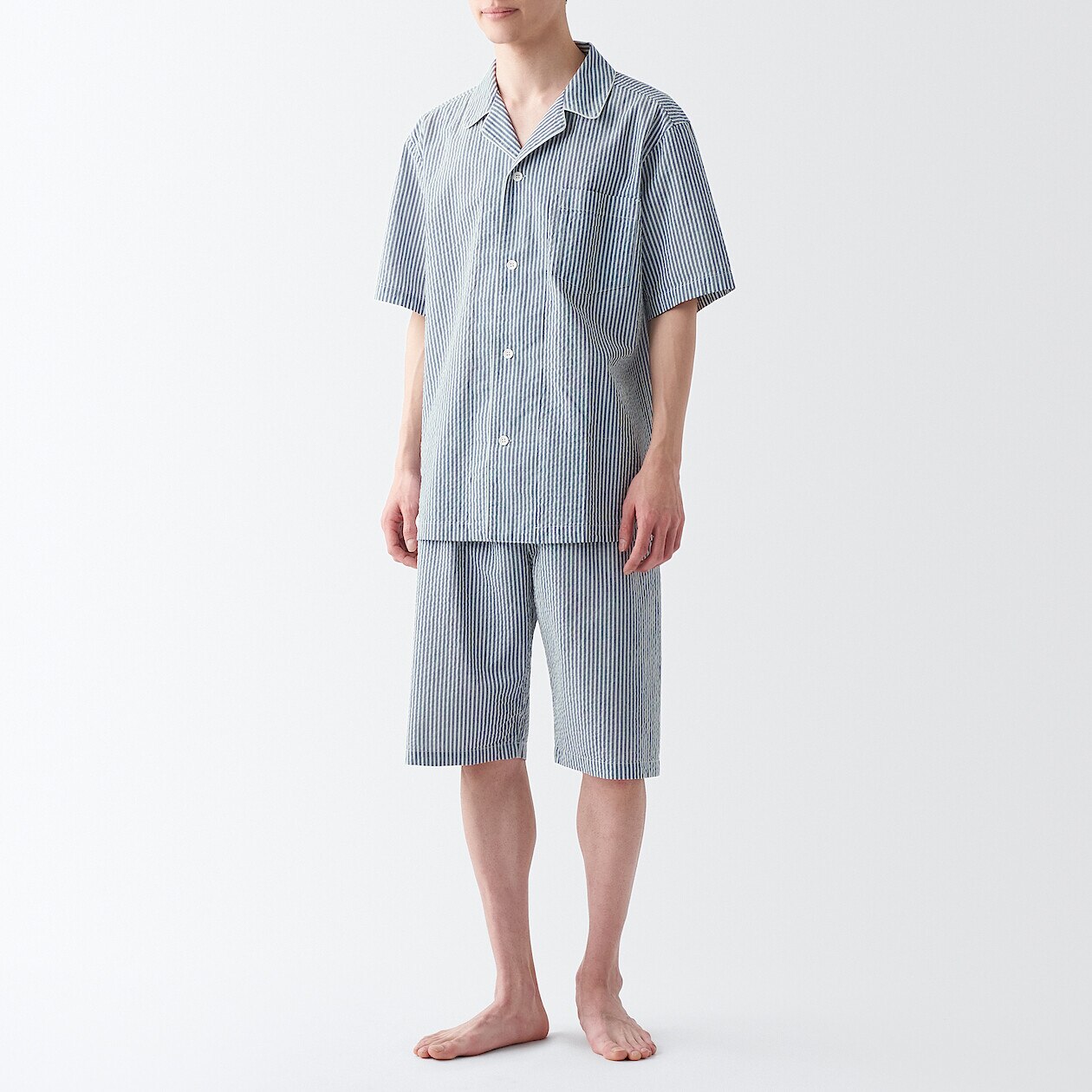 Shop Men's Side Seamless Seersucker Short Sleeve Pajama online | Muji KSA