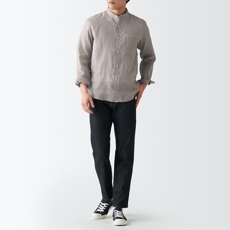 Shop French Linen Washed Stand Collar Shirt online